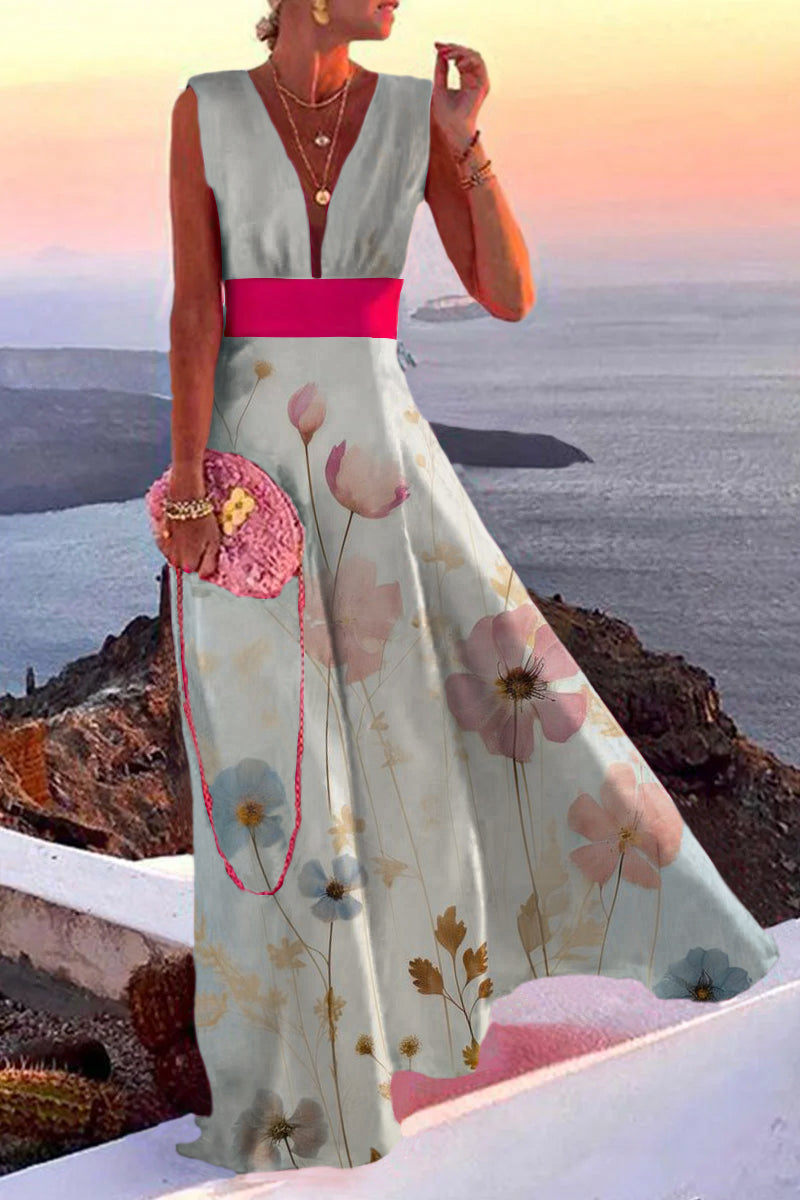 Simplicity Print Split Joint V Neck a Line Dresses
