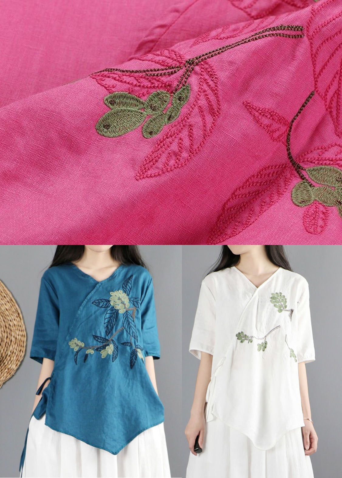 Boutique Rose Embroidered Cotton Shirts Short Sleeve