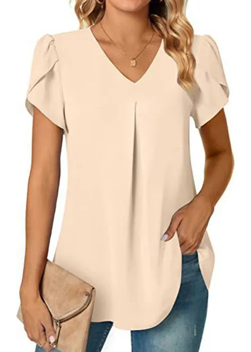Light Blue V Neck Chiffon Shirt Top Summer