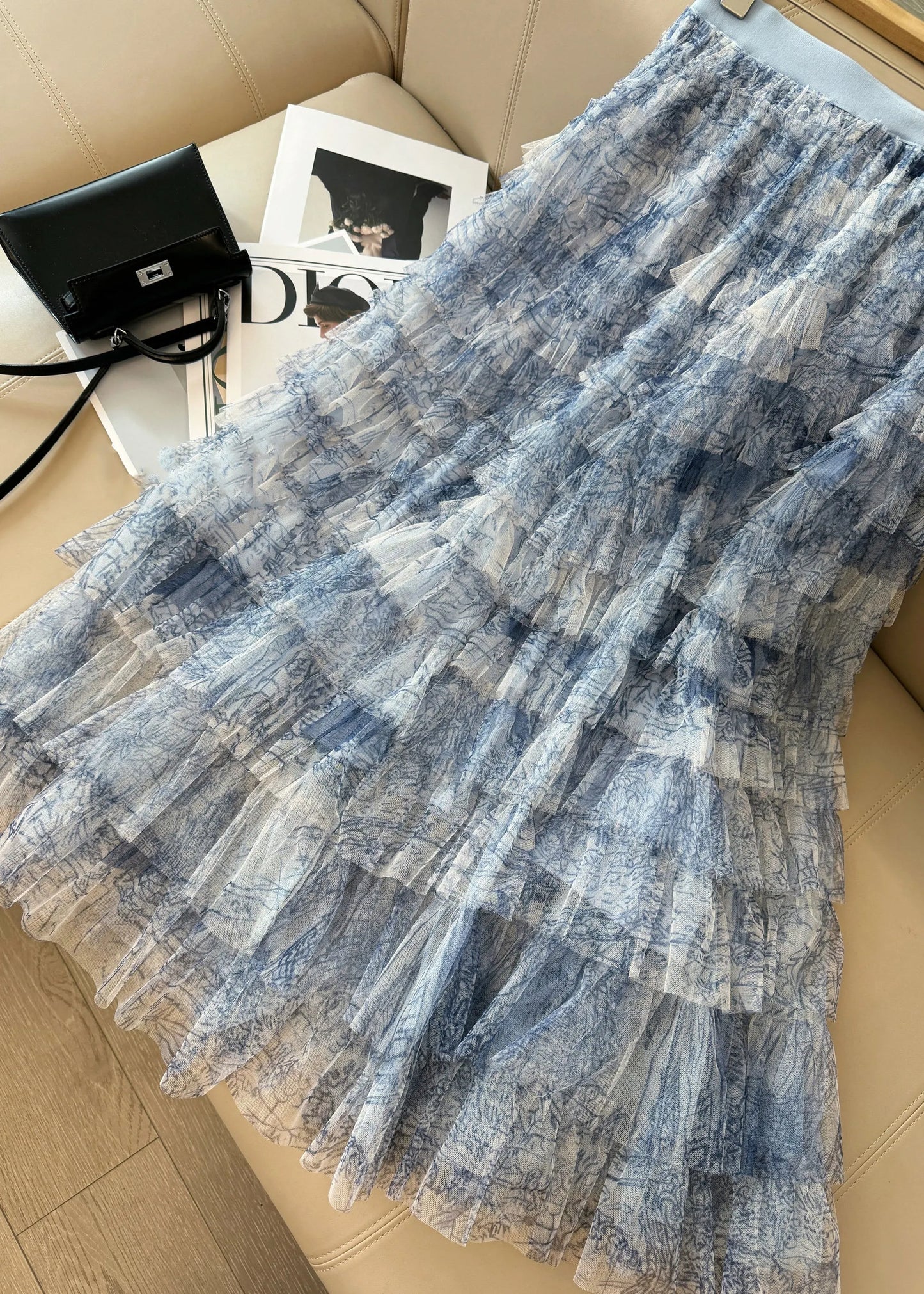 Blue Tie Dye Layered Tulle Skirt Summer
