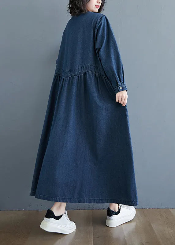Denim Blue Patchwork Long Dress Long Sleeve