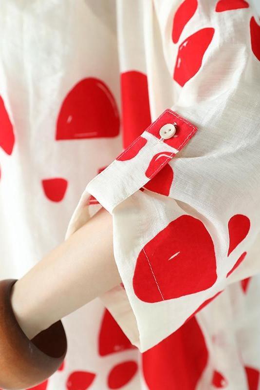 Loose Summer Red Dot Black Chiffon Long Dresses Outfits