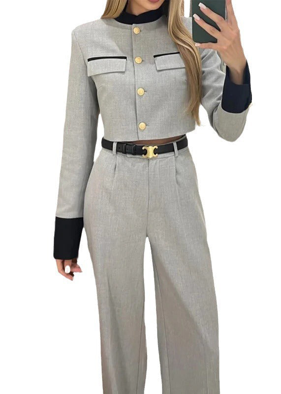 Style Grey Tops and Pants Cotton Two Pieces Set Fall
