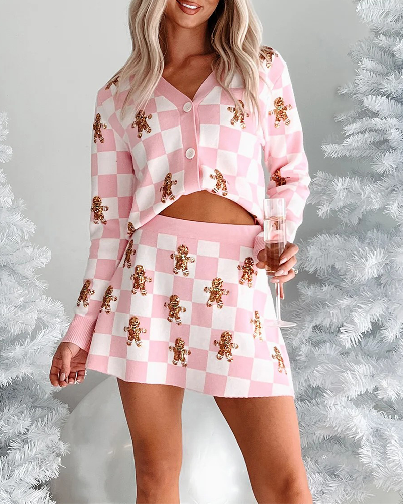 Christmas Polka Dot Pattern Knit Sweater Short Skirt Suit