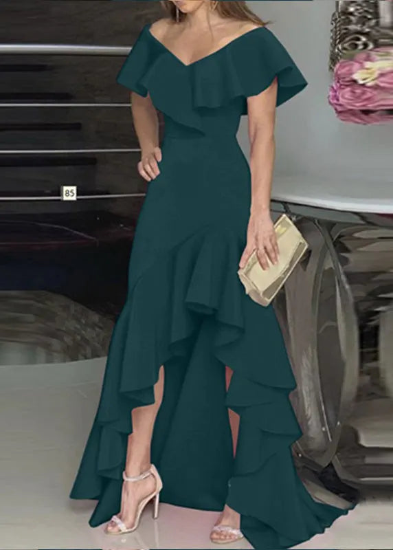 Classy Rose Ruffled Asymmetrical Patchwork Cotton Dress Summer