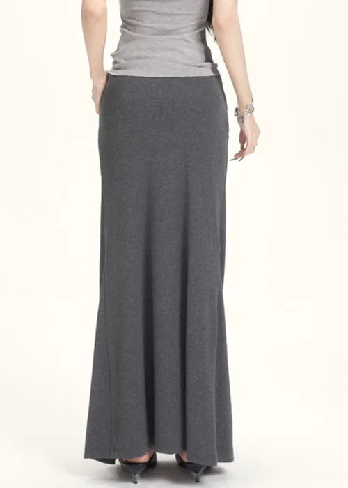 Slim Fit Grey Wrinkled High Waist Cotton Skirt Summer