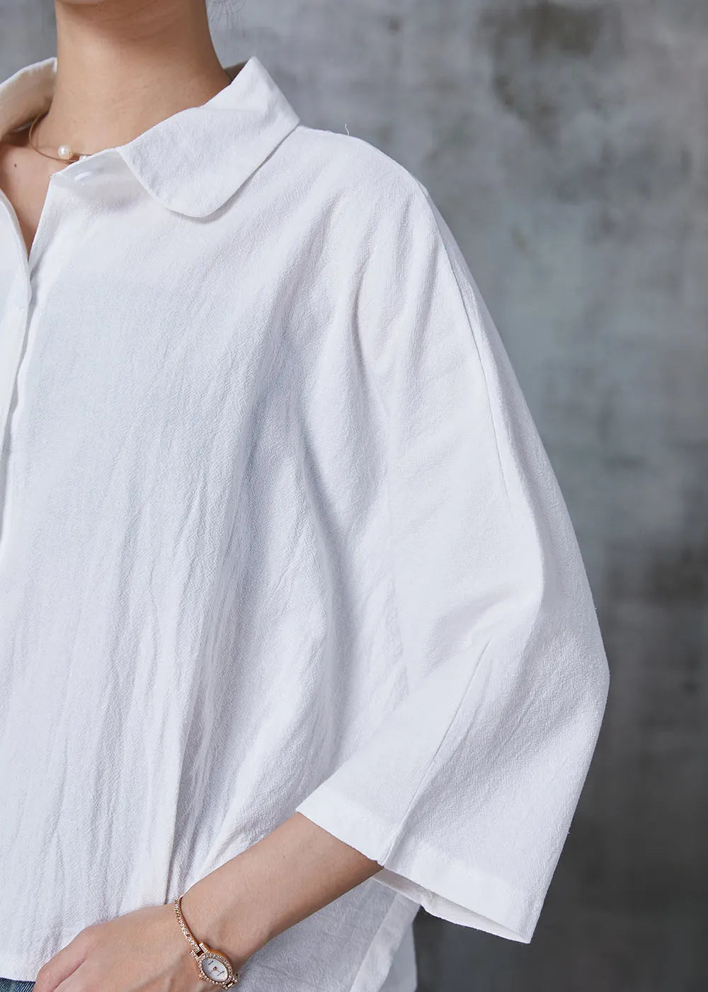 White Oversized Cotton Blouse Top Bracelet Sleeve