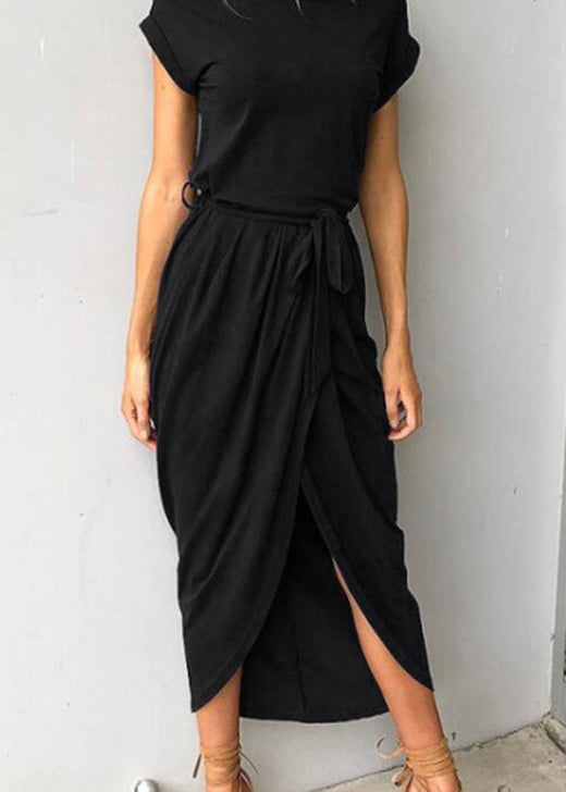 European and American Front Open Asymmetrical Short Sleeved Dress