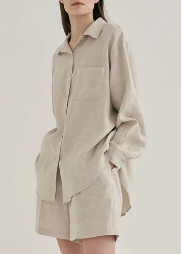 Linen Shirts and Shorts Two Pieces Set Summer