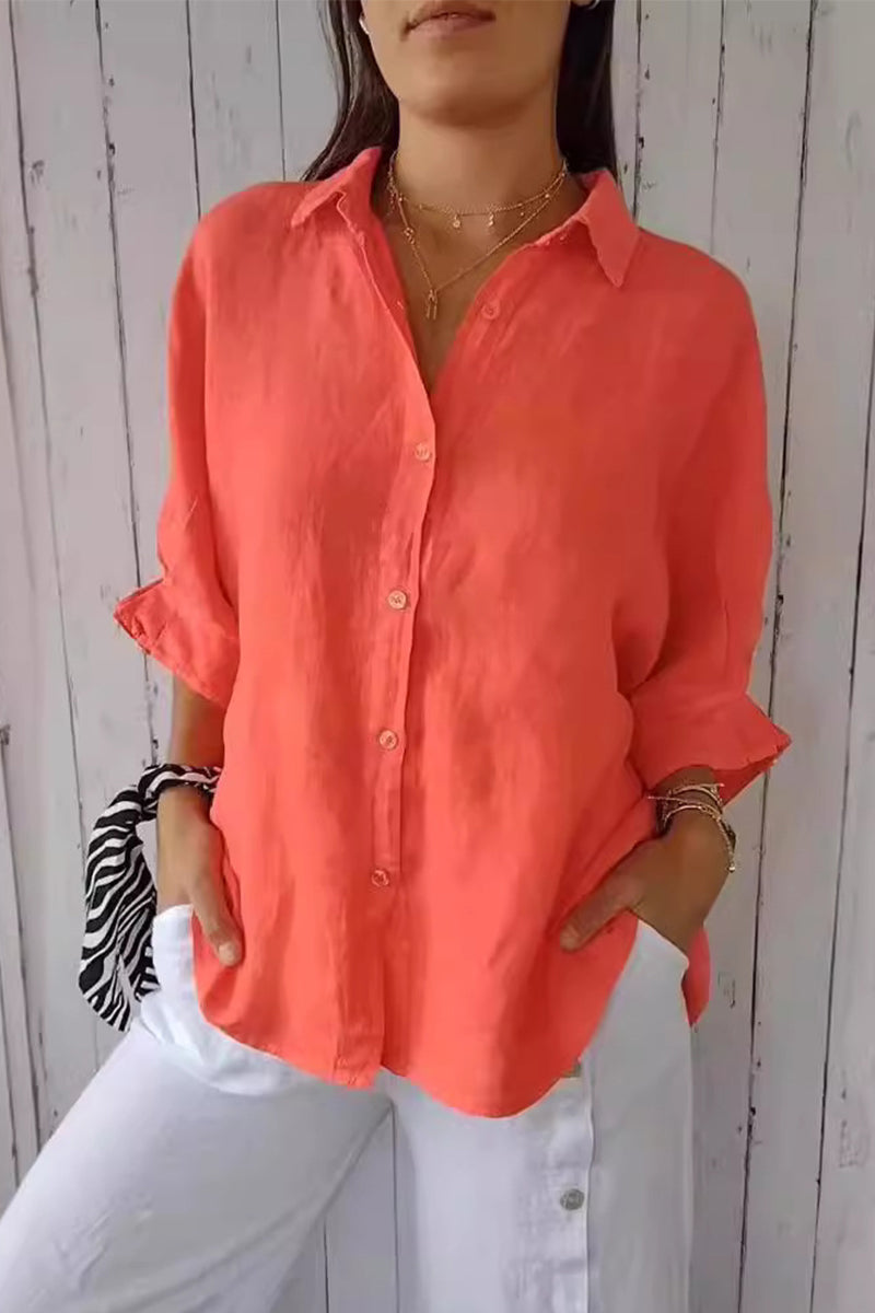 Frenulum Buttons Slit Turndown Collar Tops