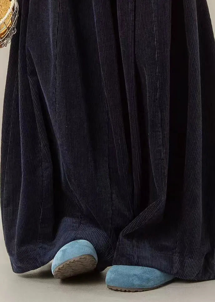 Navy High Waist Corduroy Wide Leg Pants