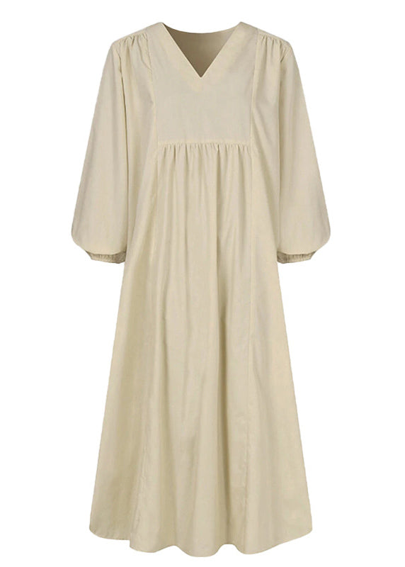 Orange Cotton Linen Loose Balloon Sleeve Dress