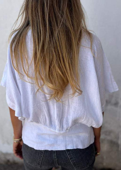 Simple Style White V Neck Cotton T Shirt Top Summer