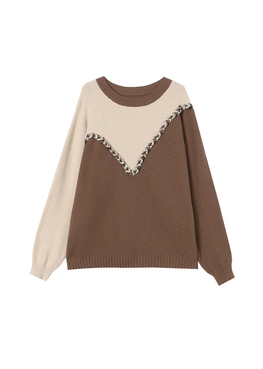 Black O Neck Patchwork Woolen Knit Sweaters Spring