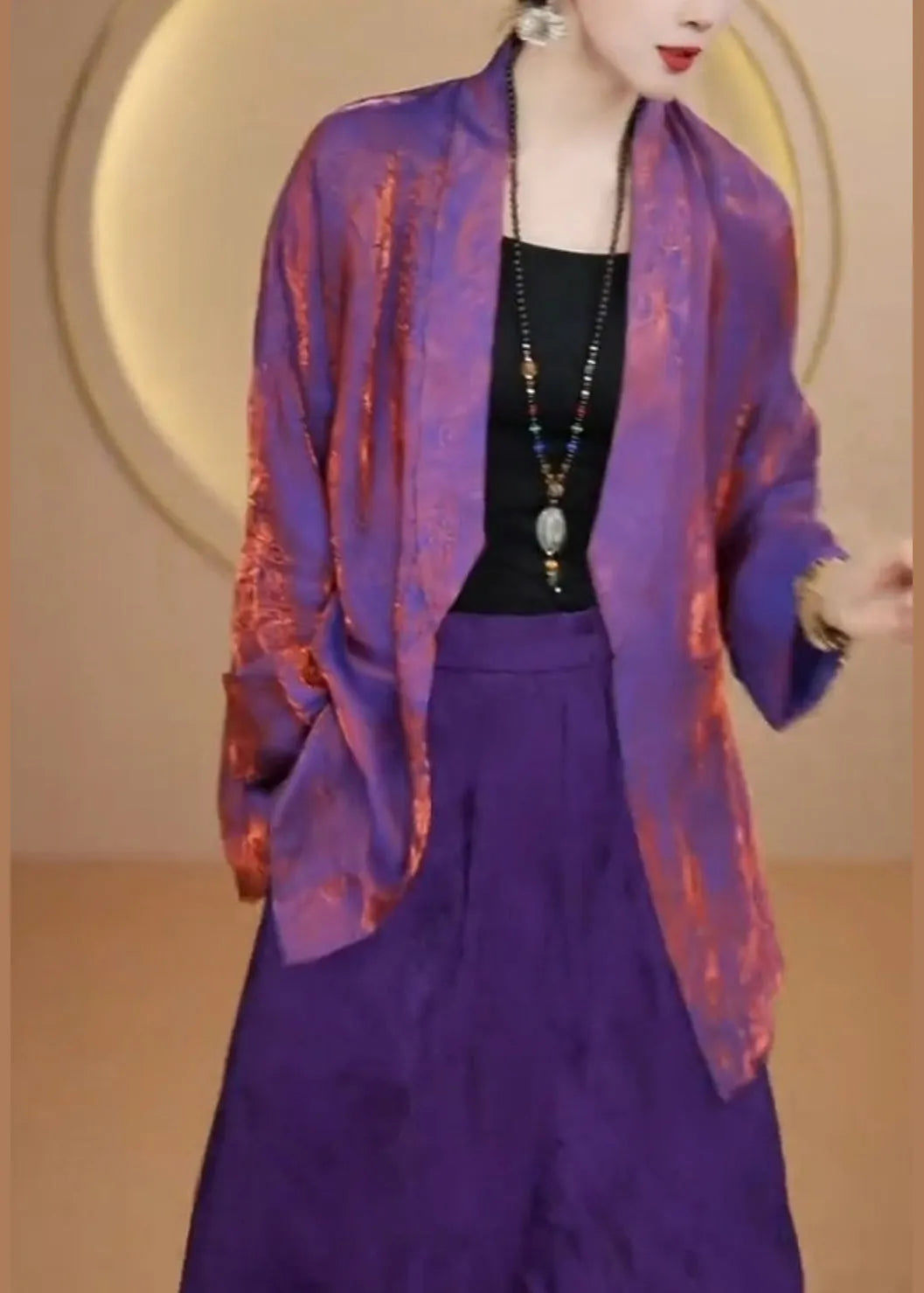 Organic Purple V Neck Jacquard Silk Cardigan Fall