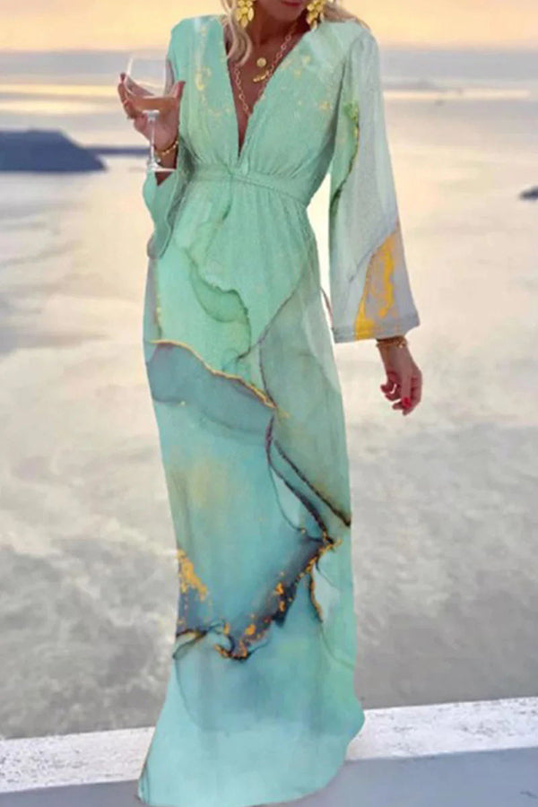 Check Her Stories Marble Print Party/vacation Dress