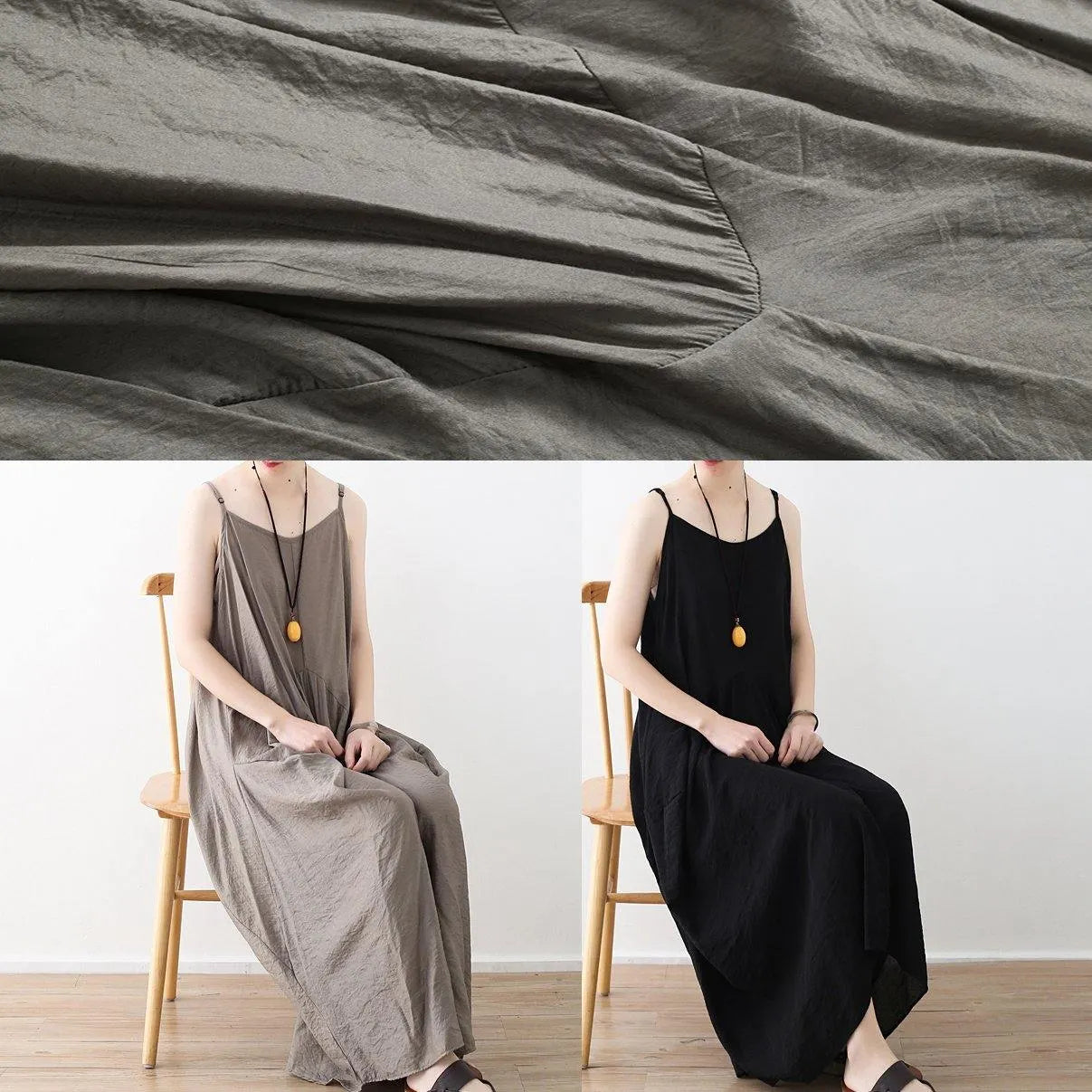 Sleeveless Cotton Long Shirts Linen Gray Kaftan Dress Summer