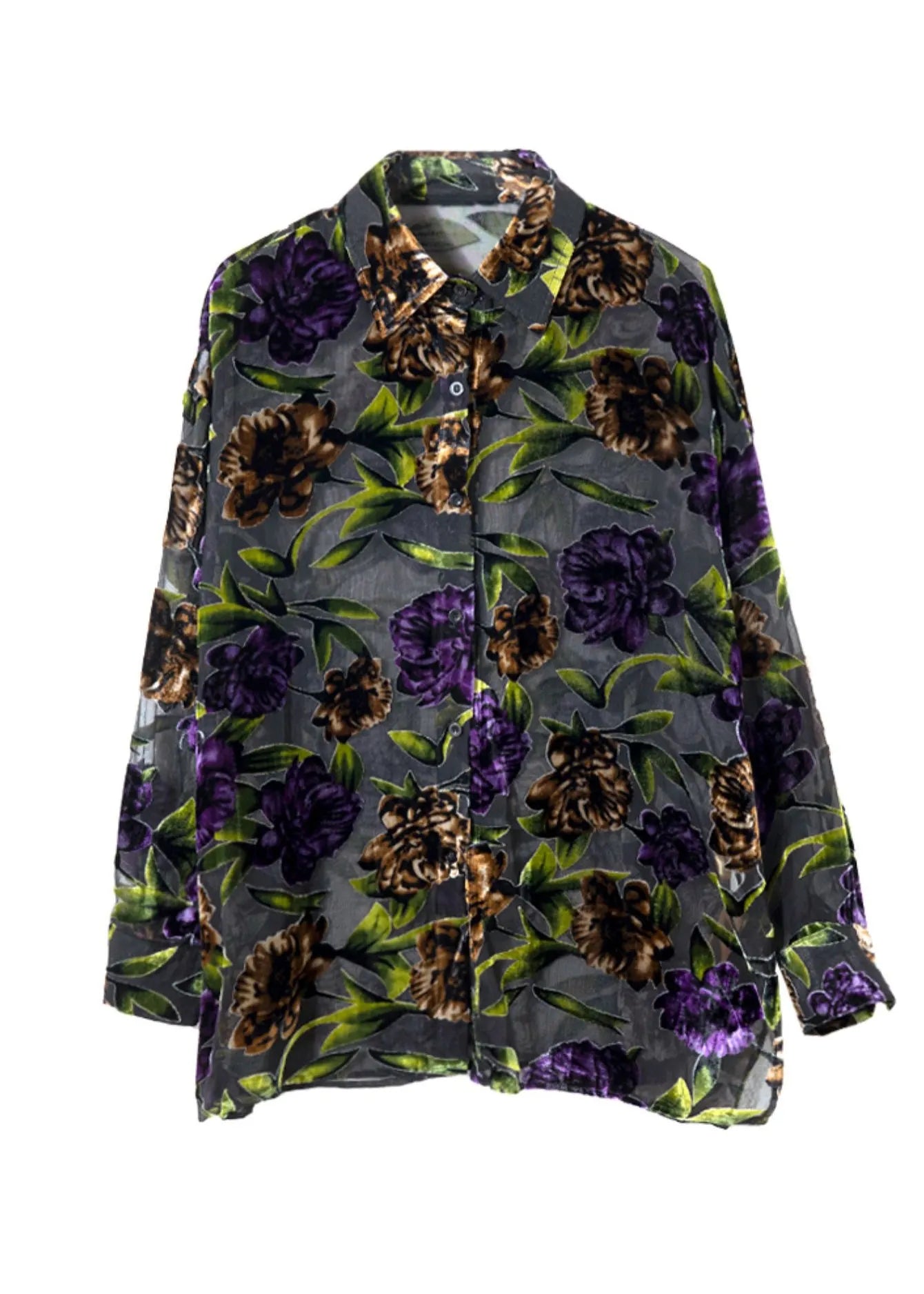 Handmade Green Peter Pan Collar Print Chiffon Shirts Spring