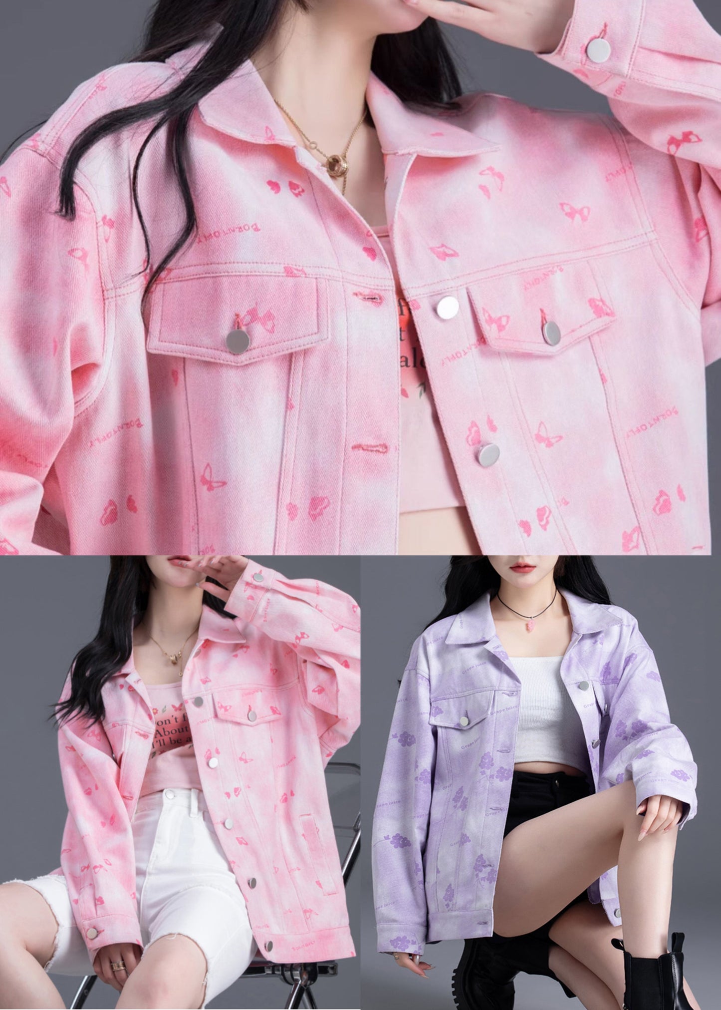 Boutique Pink Oversized Denim Jackets Spring