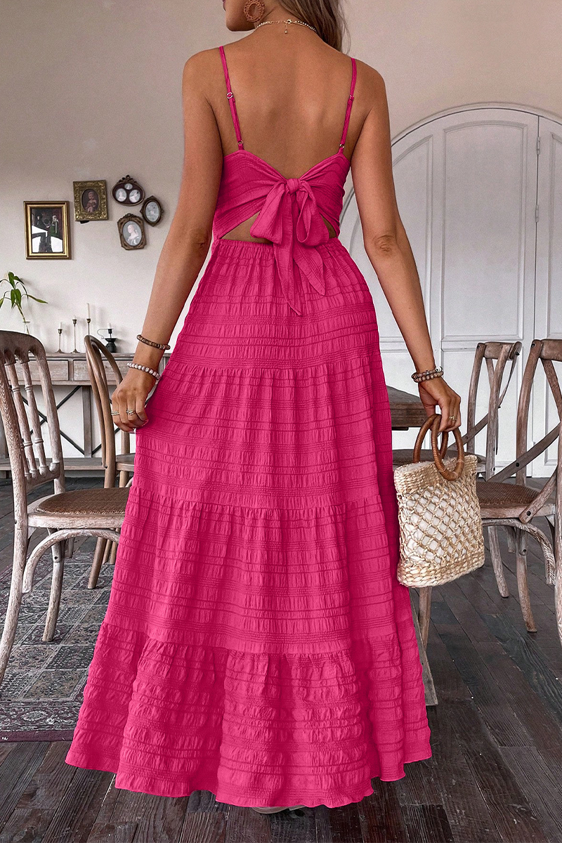 Daily Color Lace Up V Neck Sling Dresses