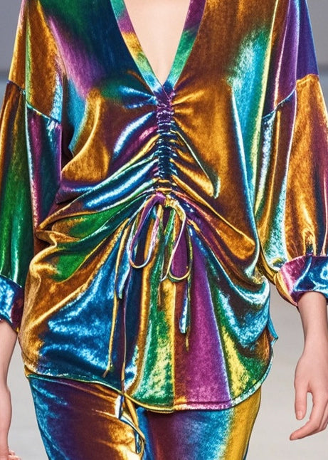 Gradient Color Cinched Silk Velour Top Fall