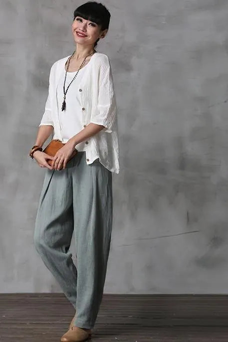 Cotton Linen Trousers Pencil Pants
