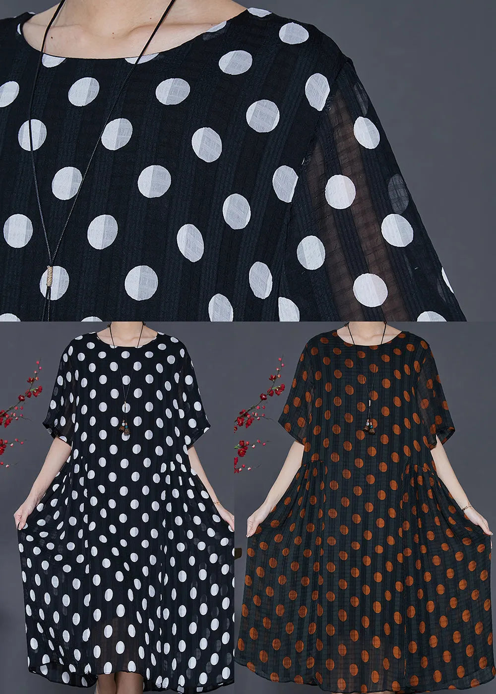 White Round Dot Oversized Chiffon Holiday Dress Summer