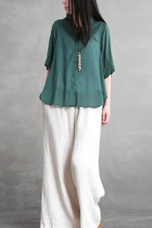 Summer Loose Cotton Linen Shirt Short Blouse