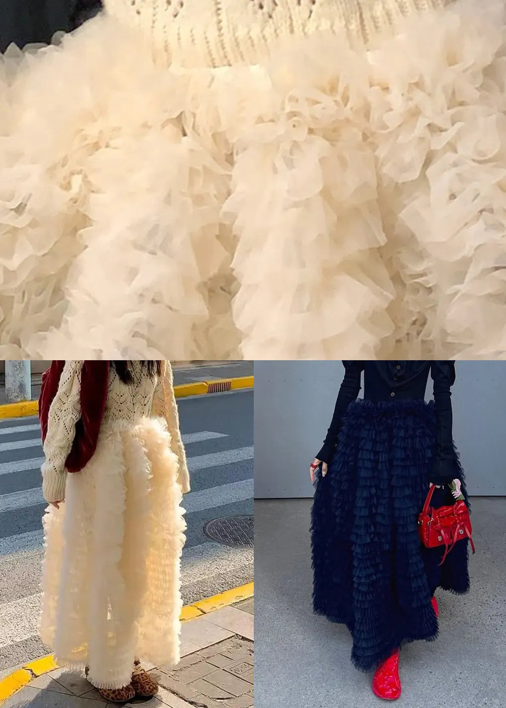 Black High Waist Tulle Maxi Skirts Ruffled