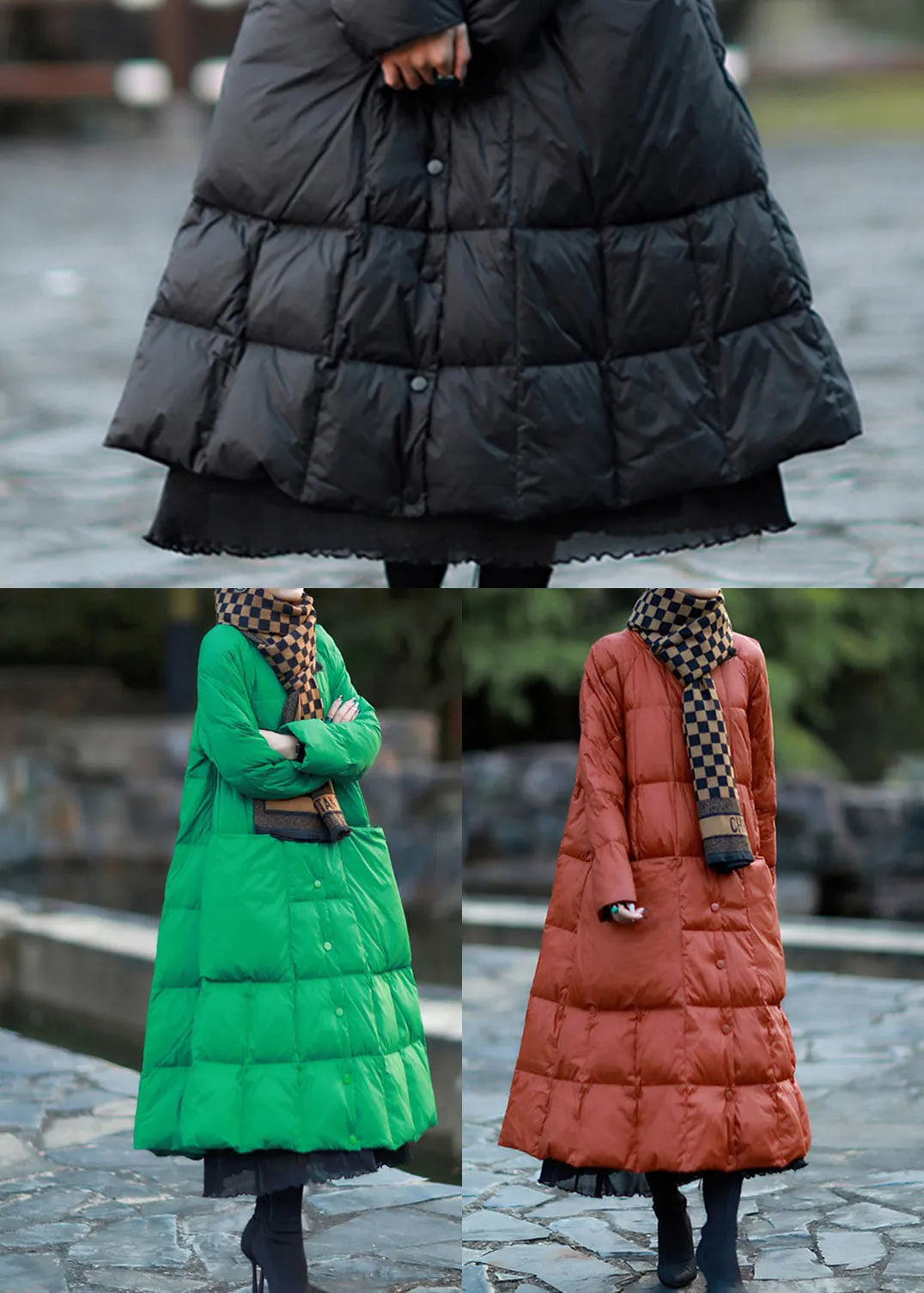 Black Oversized Pockets Duck Down Coat Winter