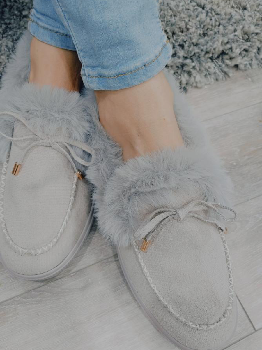 En Bloom | Grey Faux-fur Anklet Yana Moccasin