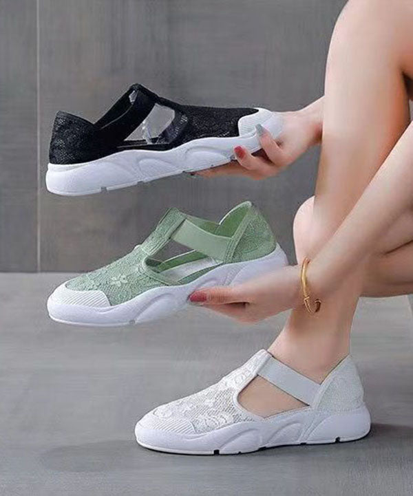 White Flat Sandals Splicing Hollow Out Breathable Lace