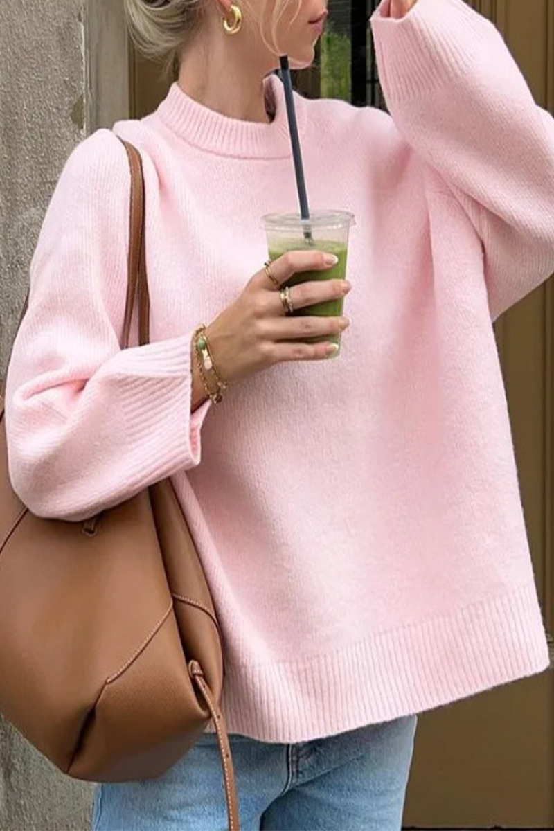 Daily Color Weave O Neck Tops