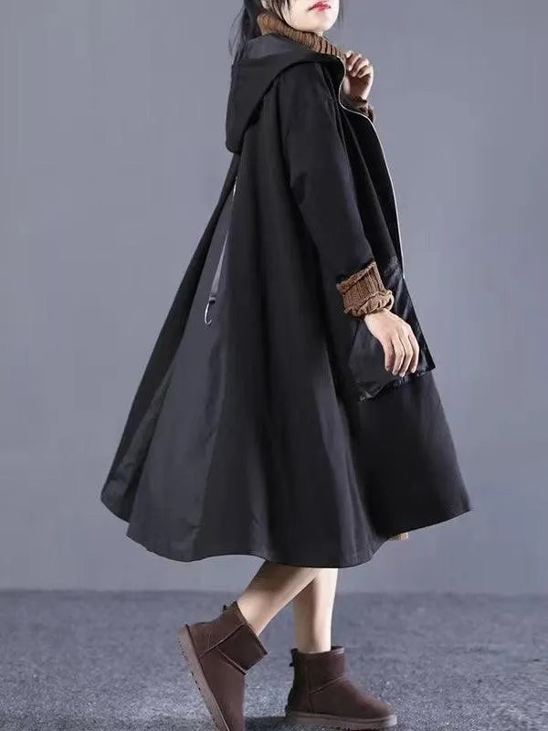 Loose A-line Split-joint Hooded Coat