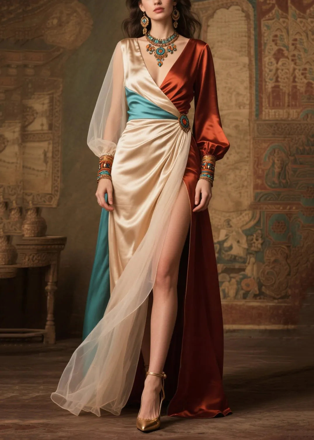 Champagne Asymmetrical Patchwork Silk Vacation Dresses Summer