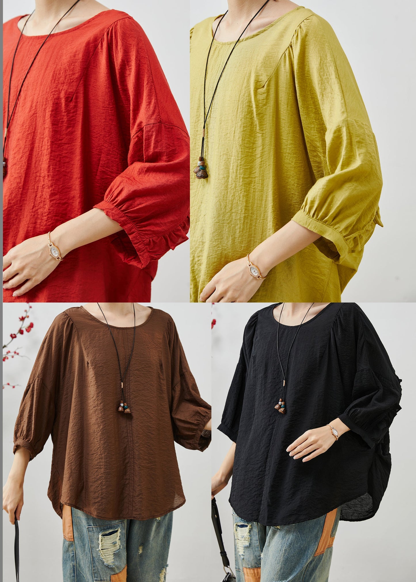 Grass Green Ruffled Cotton Shirts Summer