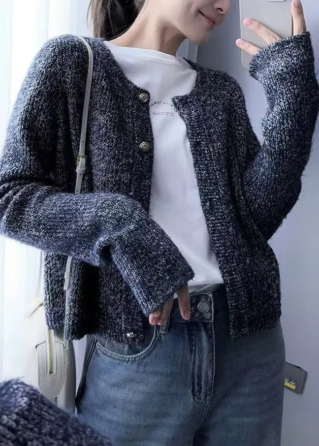 Grey O Neck Button Cozy Wool Knit Cardigans Fall