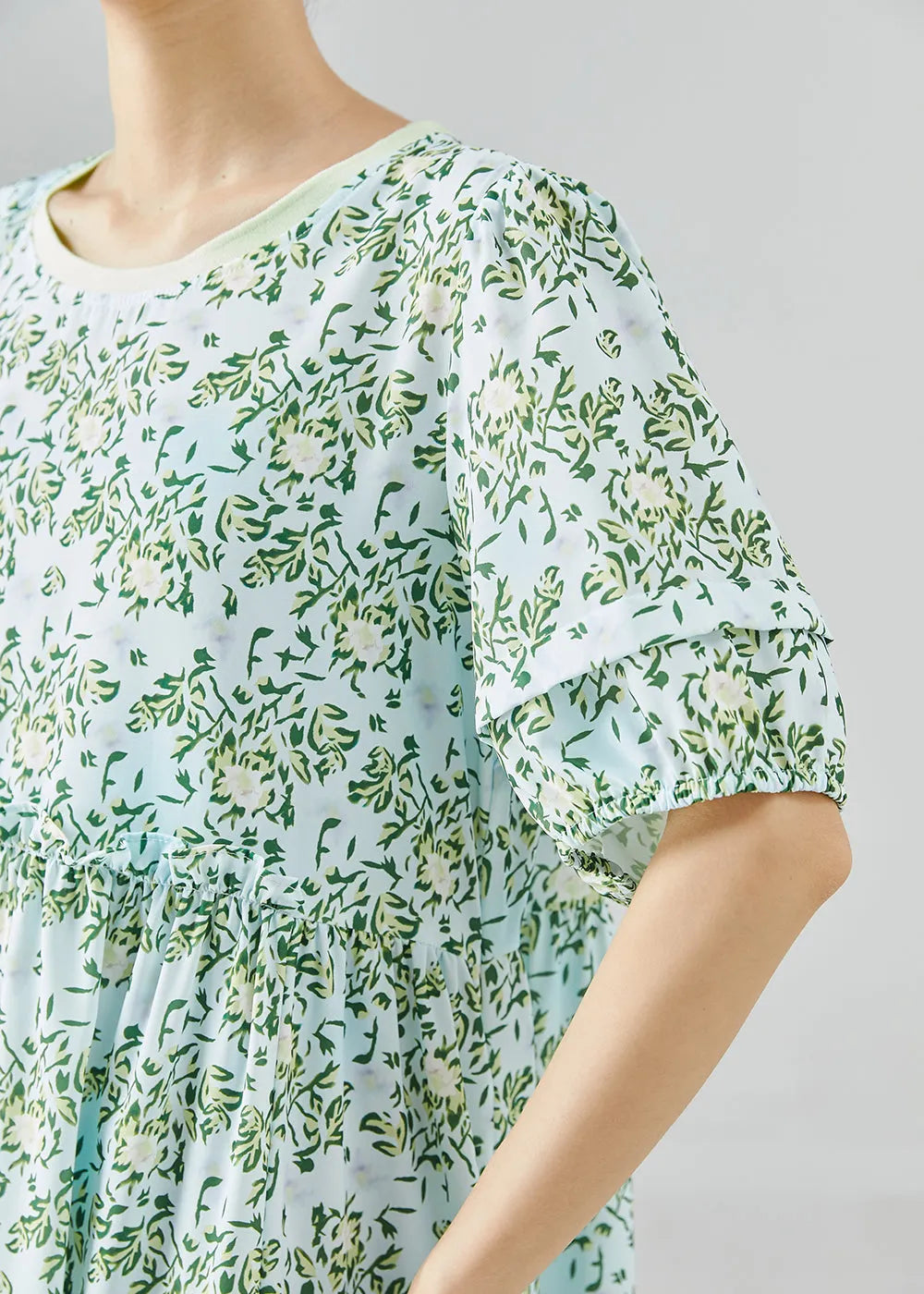 Green Oversized Print Chiffon Vacation Dresses Summer