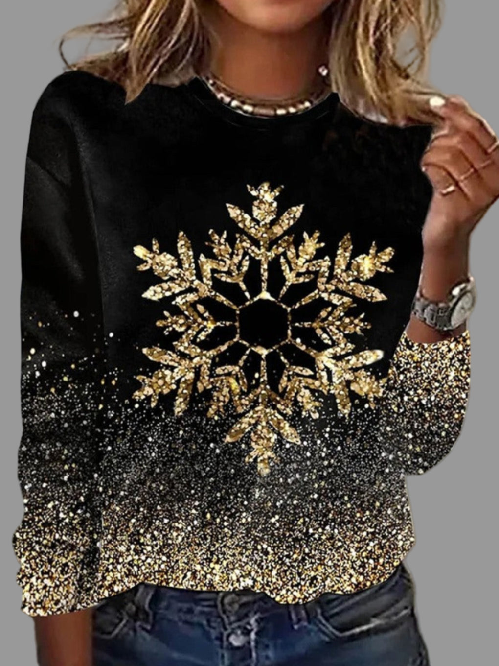 Hanna Women's Christmas Sweater with Golden Snowflakes