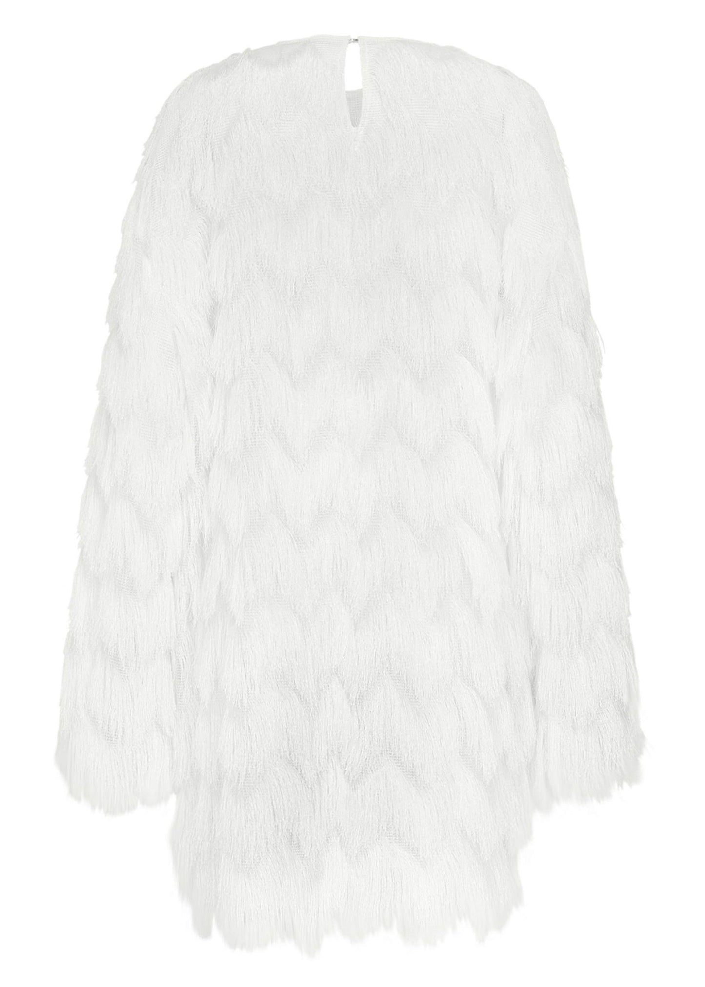 Italian White O-neck Tasseled Mid Dress Fall