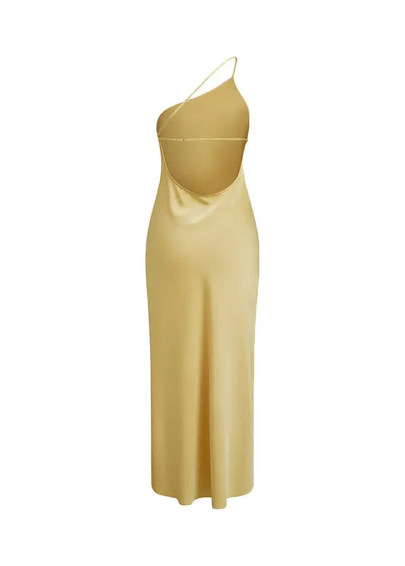 European and American Style Yellow Backless Side Open Silk Dress Sleeveless