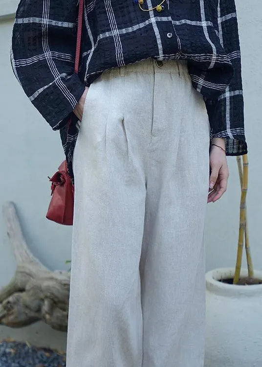 Grey Oversized Pockets Linen Harem Pants Spring