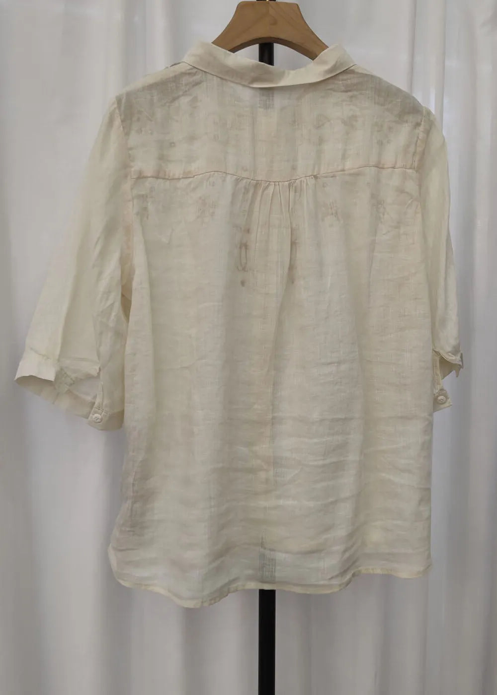 Yellow Peter Pan Collar Embroidered Linen Blouse Top Summer