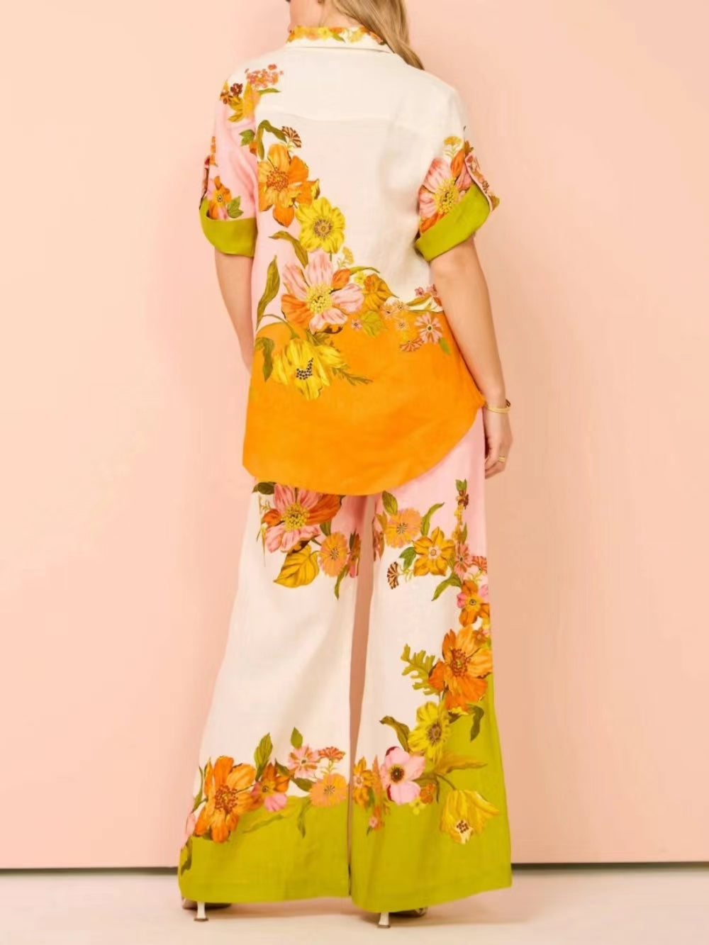 Elastic Waist Unique Print Pocketed Wide Leg Pants