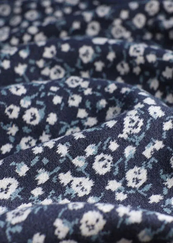 Blue V Neck Print Button Knit Cardigans Spring