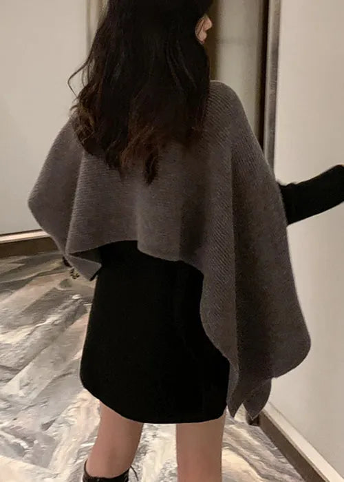Black Turtleneck Asymmetrical Knit Cape Sweaters Spring