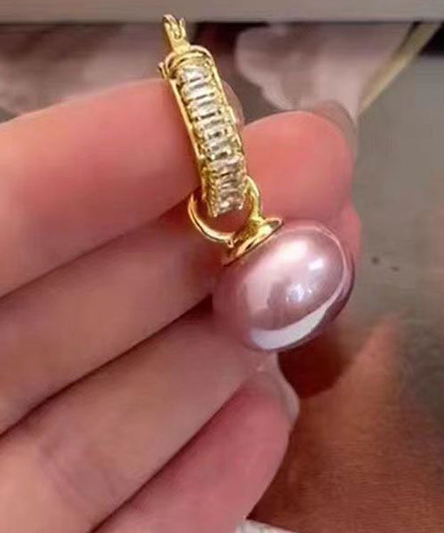 Gold Copper Alloy Zircon Pearl Drop Earrings