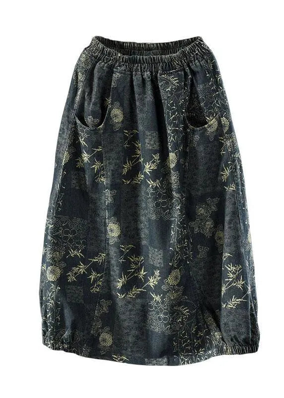 Elastic Waist Pockets Denim Skirts