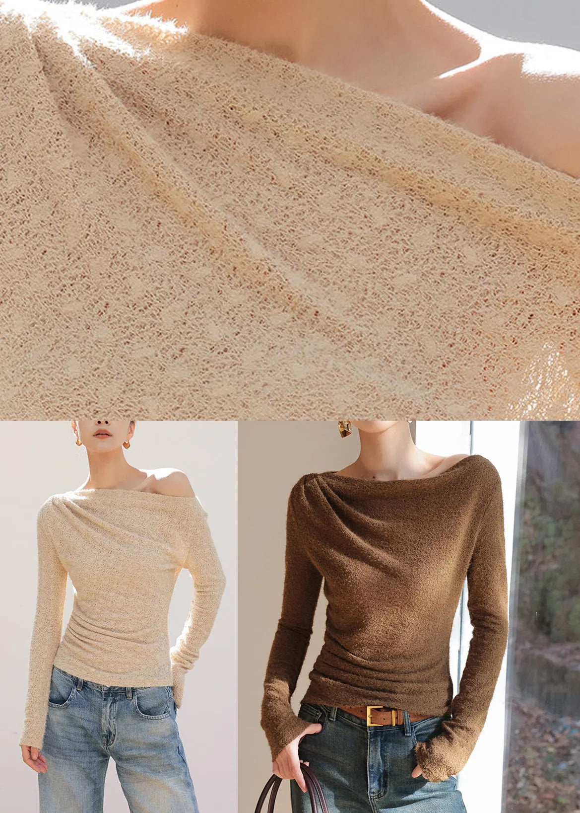 Khaki Asymmetrical Knit Top Spring