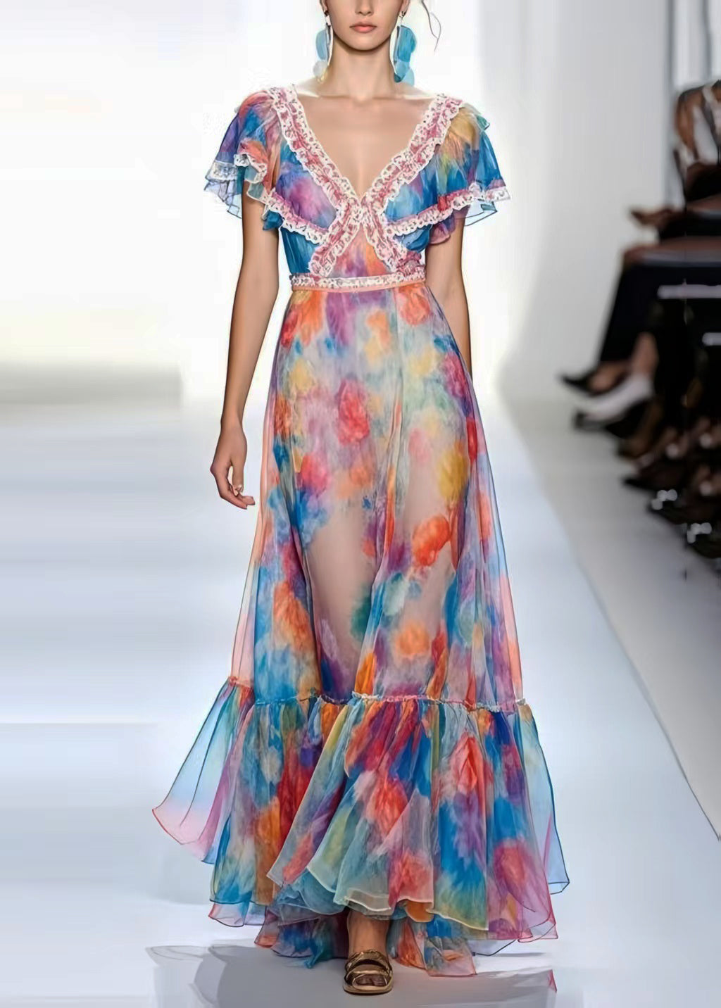 Modern Tie Dye Patchwork Lace Party Dress Summer